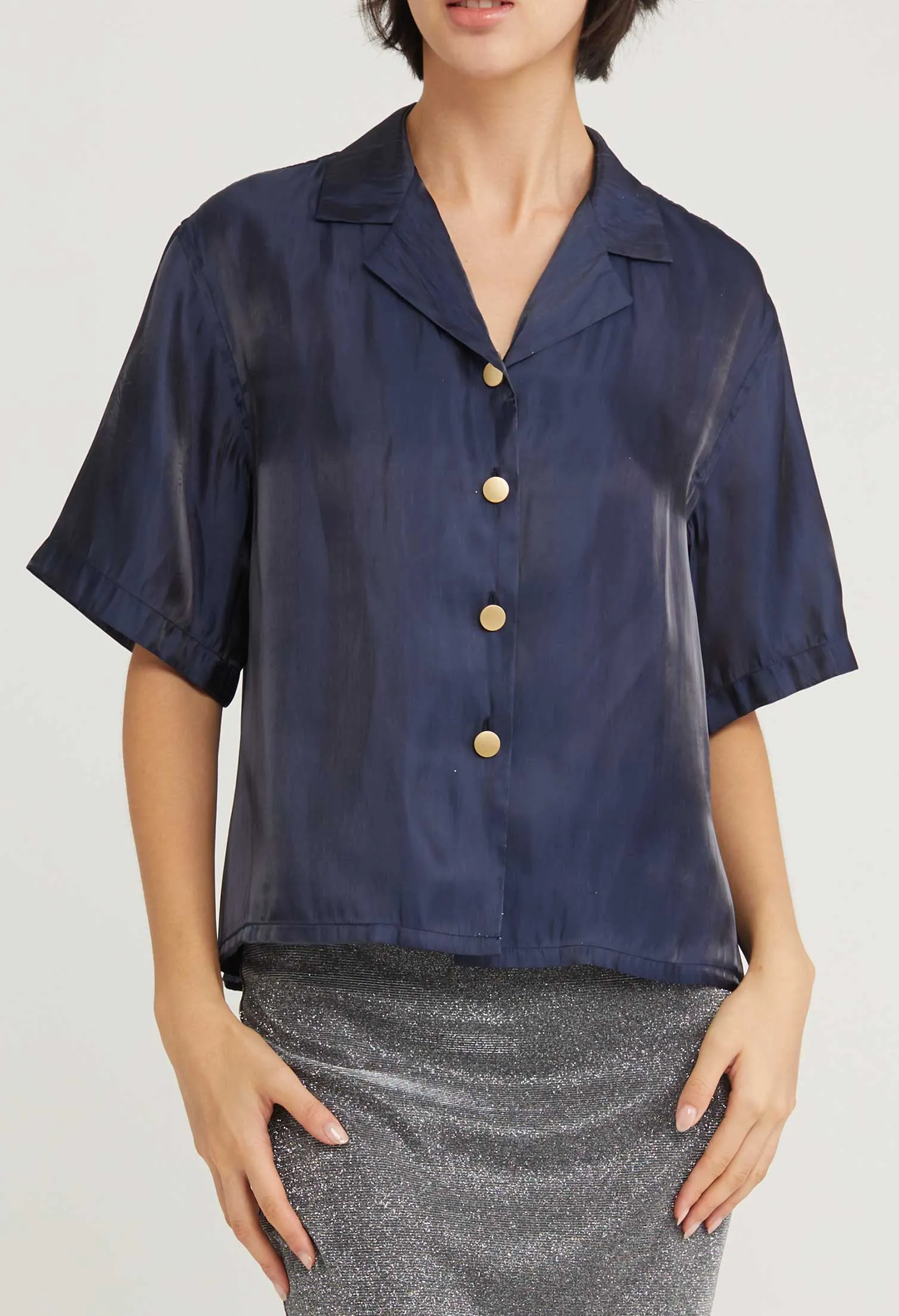 Satin Shimmer Short Sleeve Blouse