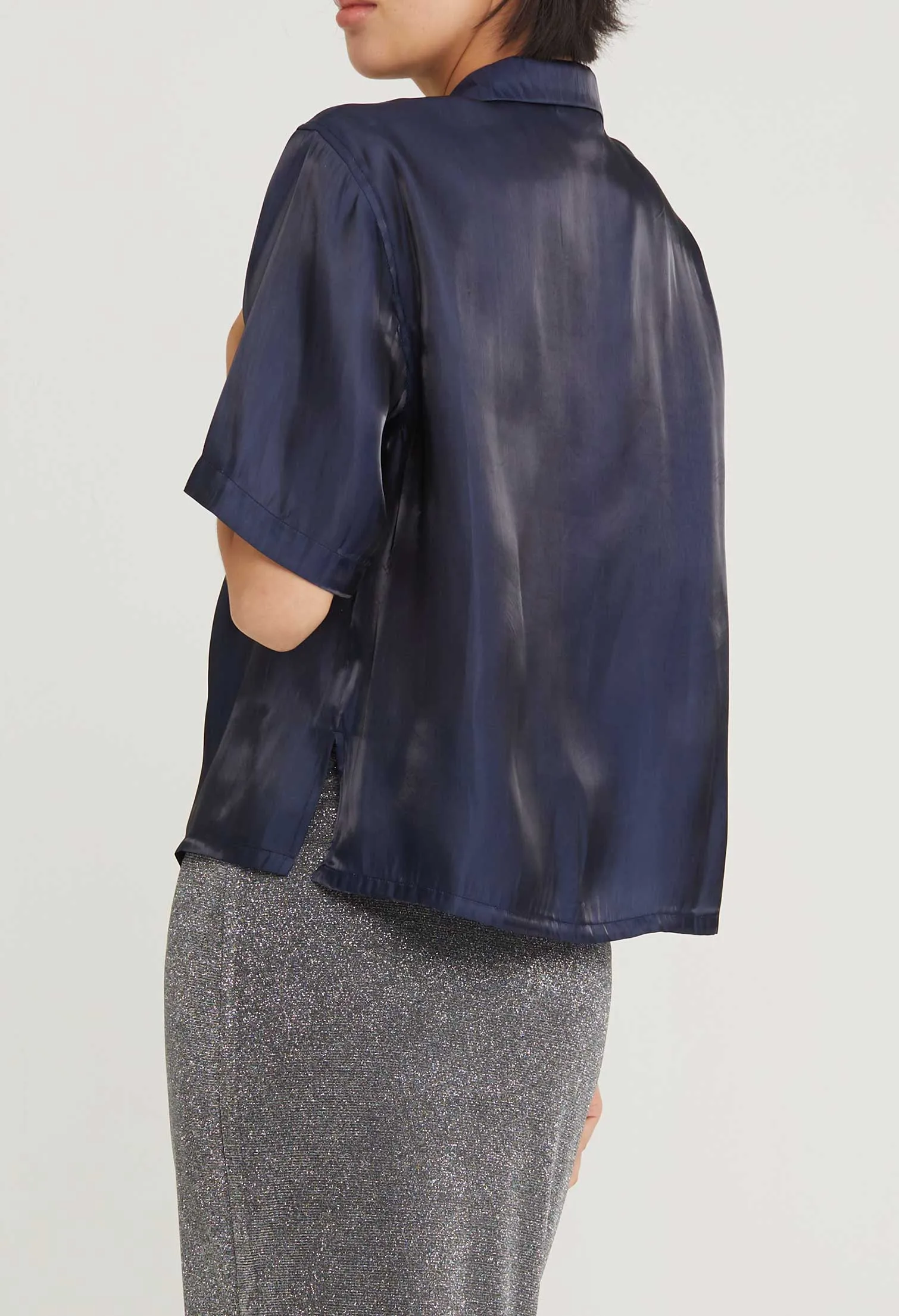 Satin Shimmer Short Sleeve Blouse