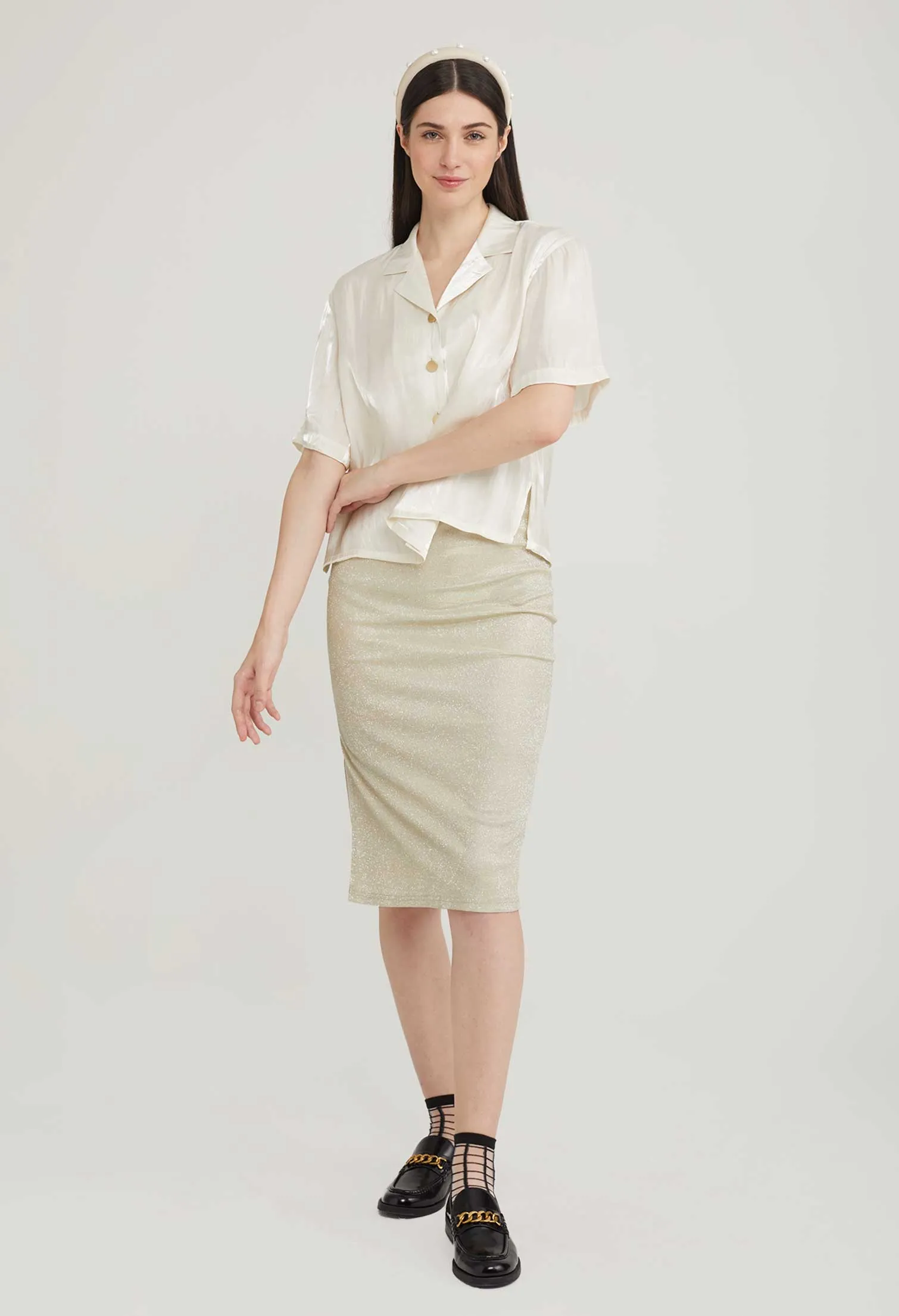 Satin Shimmer Short Sleeve Blouse
