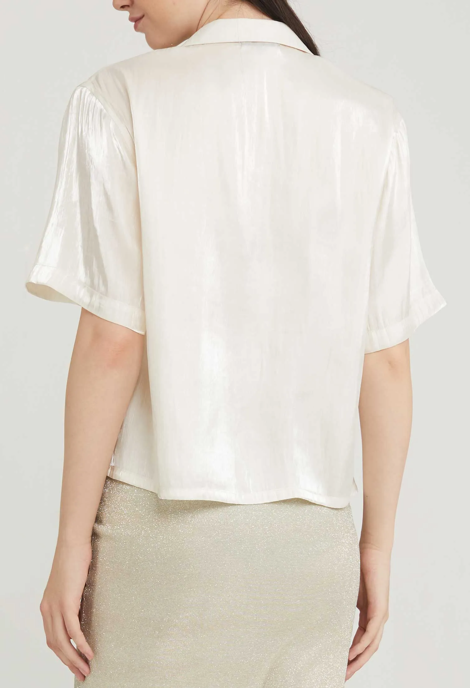 Satin Shimmer Short Sleeve Blouse