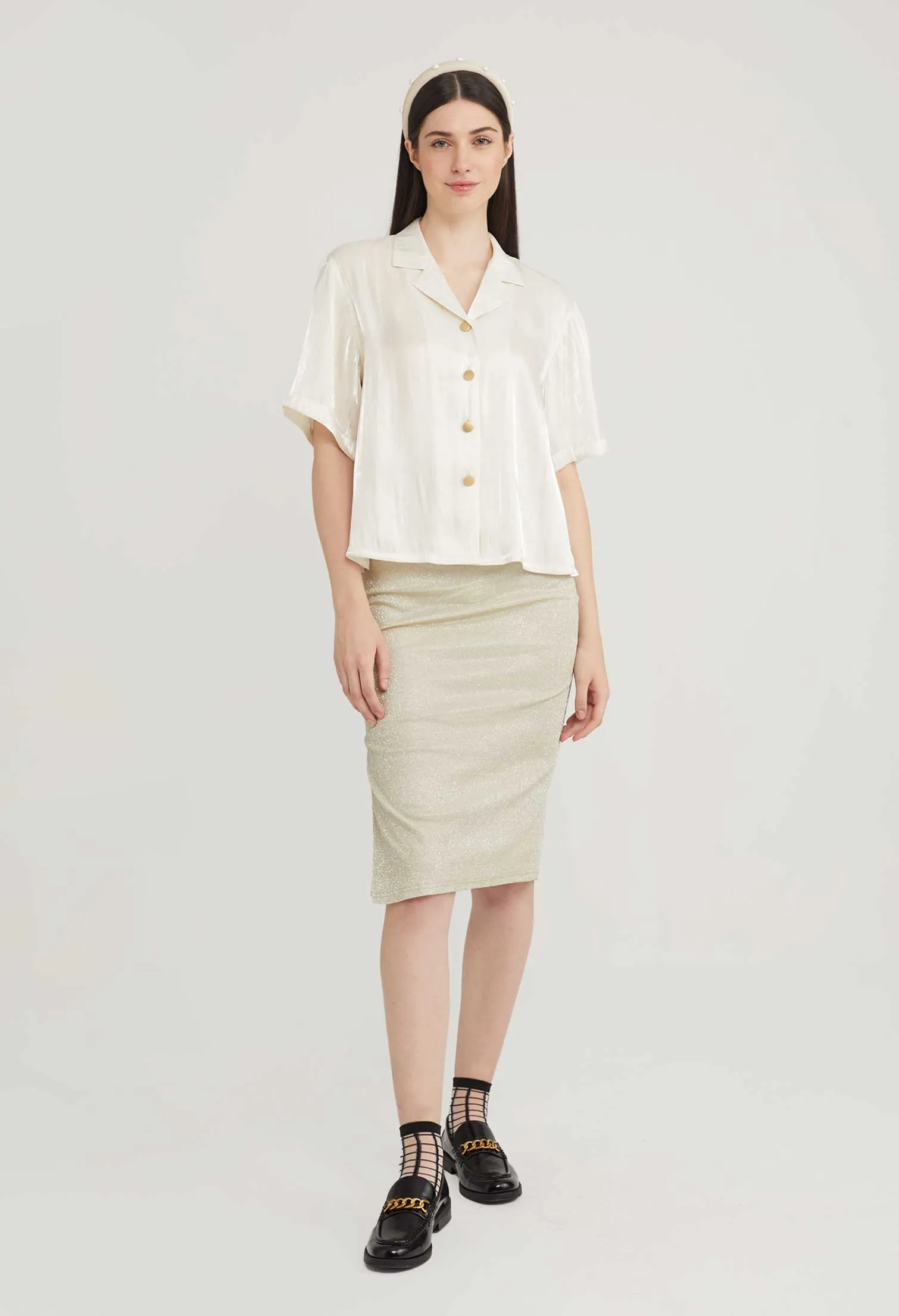 Satin Shimmer Short Sleeve Blouse
