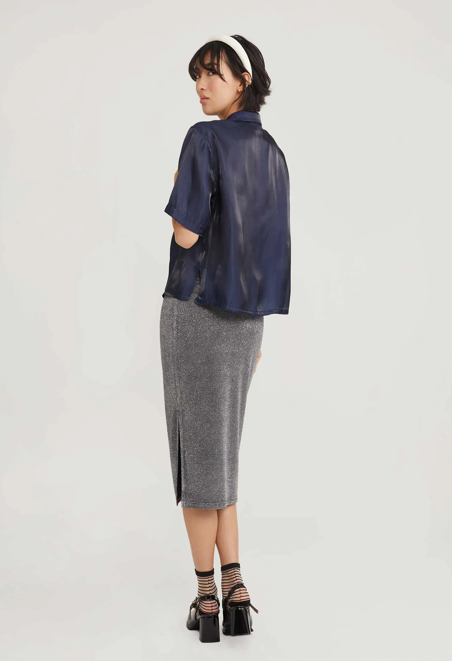 Satin Shimmer Short Sleeve Blouse