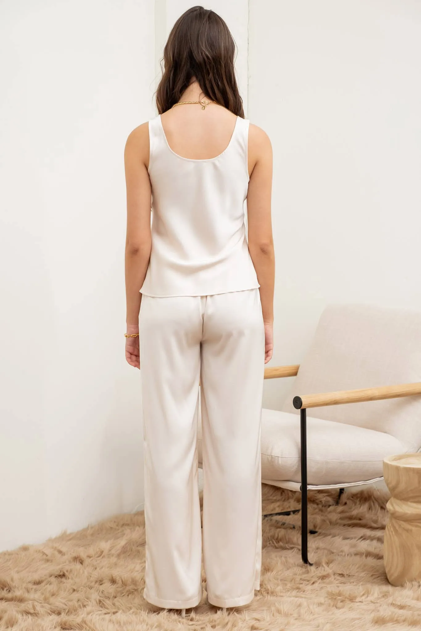 SATIN SLEEVELESS BIAS CUT TANK TOP