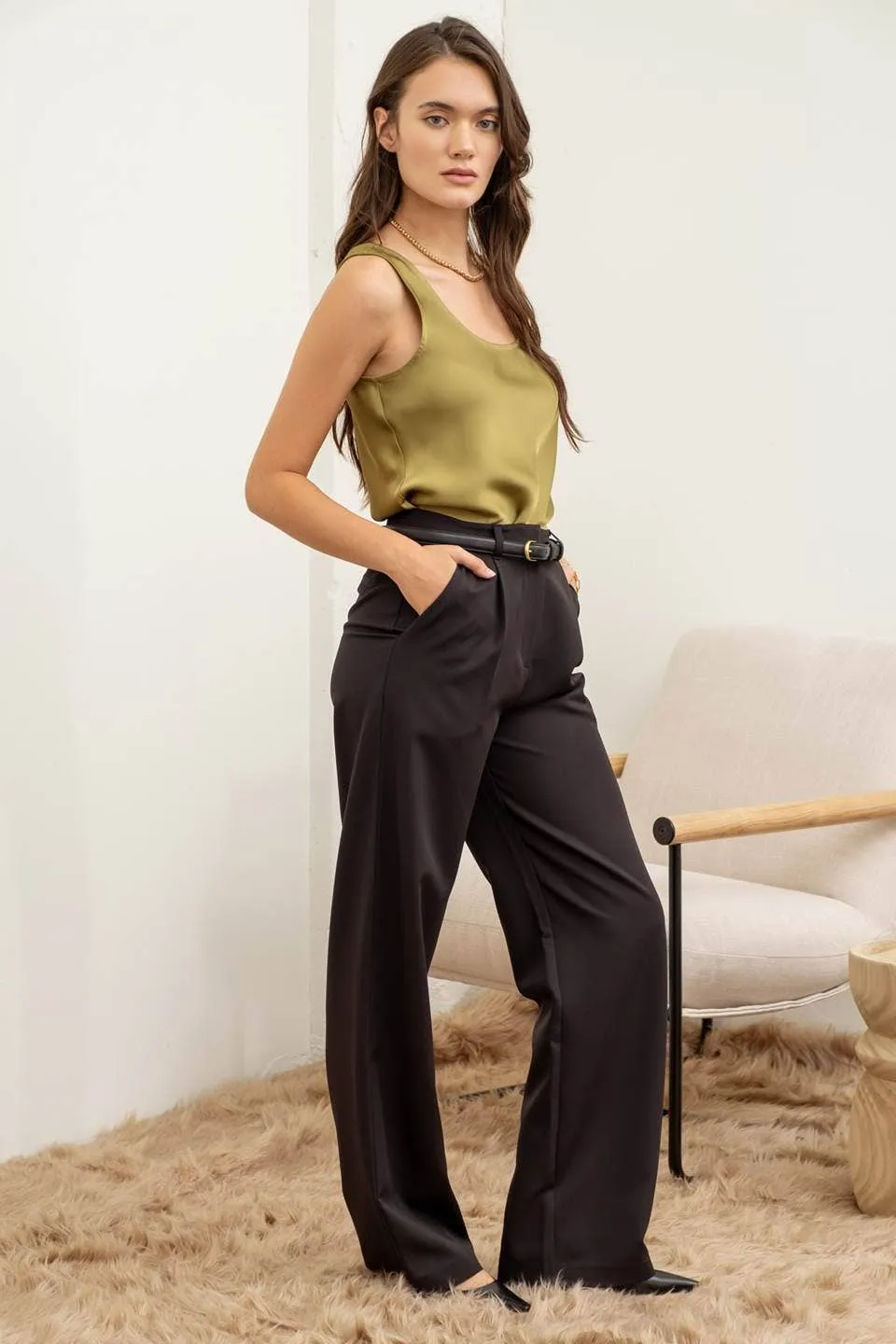 SATIN SLEEVELESS BIAS CUT TANK TOP