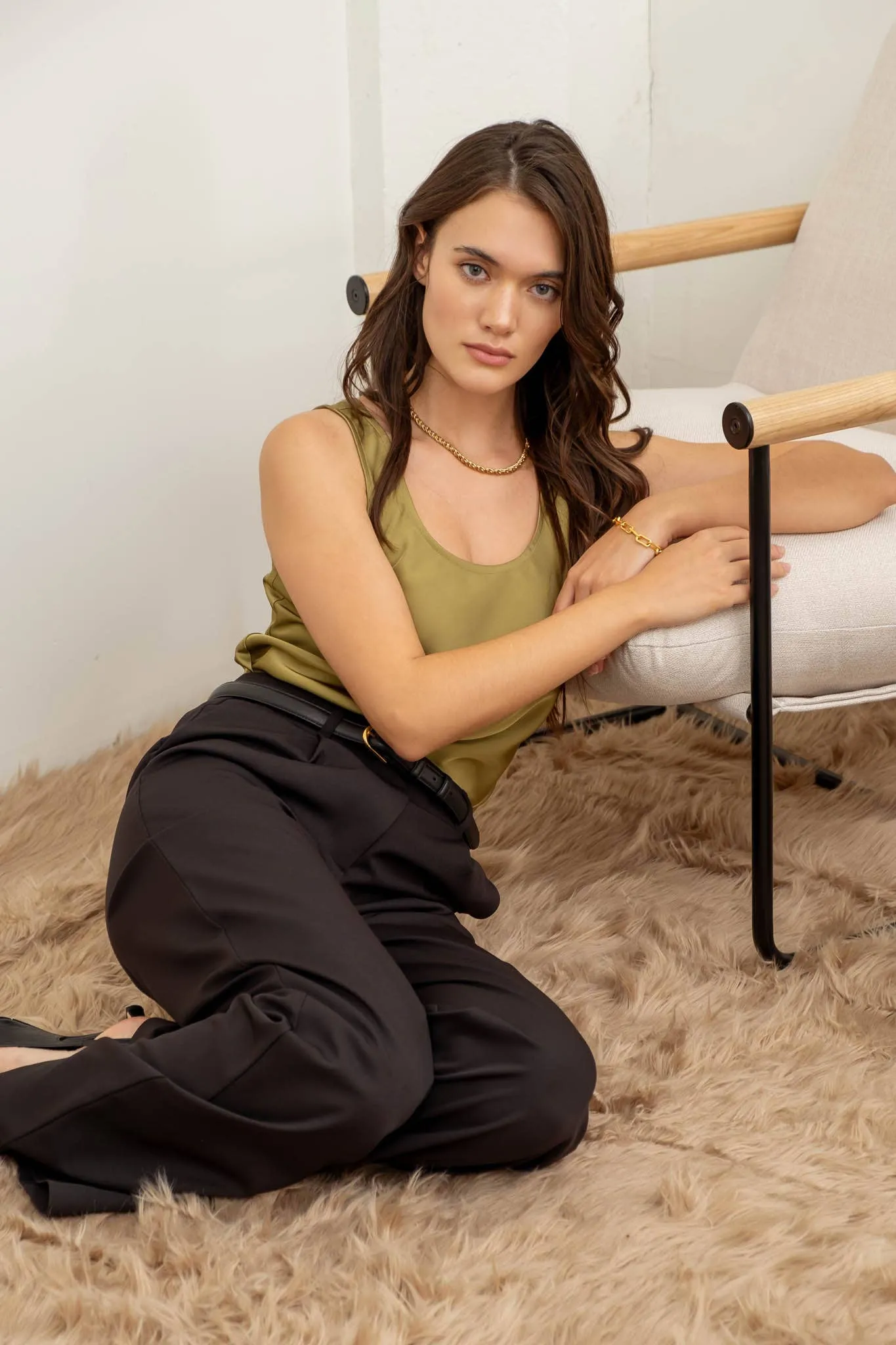 SATIN SLEEVELESS BIAS CUT TANK TOP