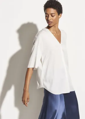 Satin V-Neck Popover in Optic White