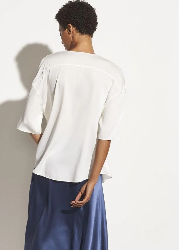 Satin V-Neck Popover in Optic White