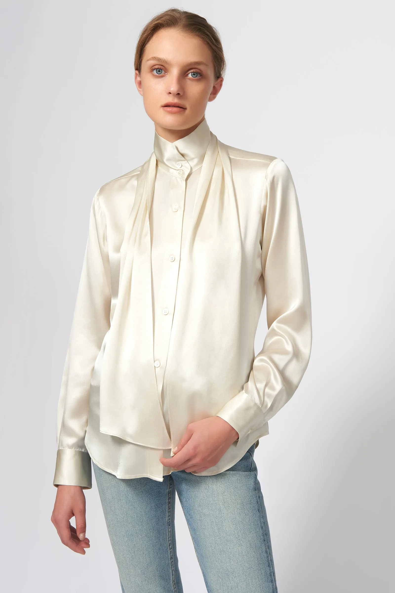 Scarf Tie Blouse - Oyster