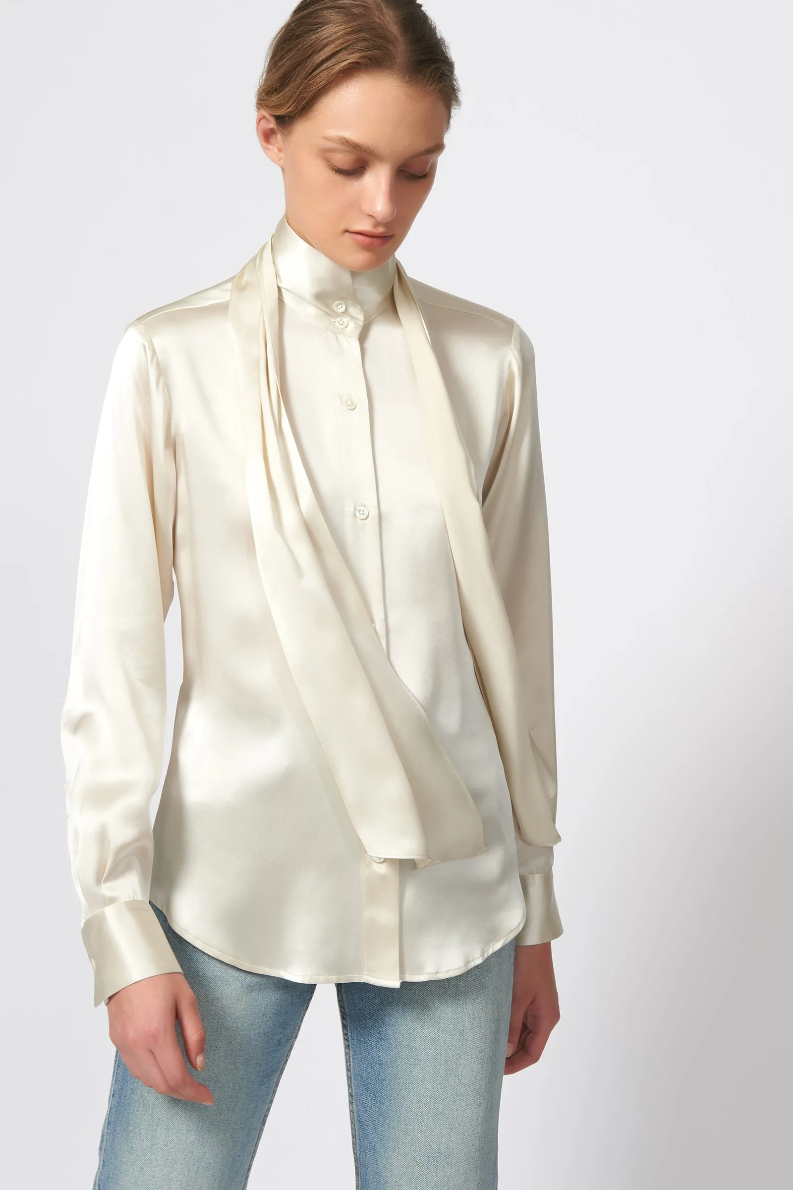 Scarf Tie Blouse - Oyster