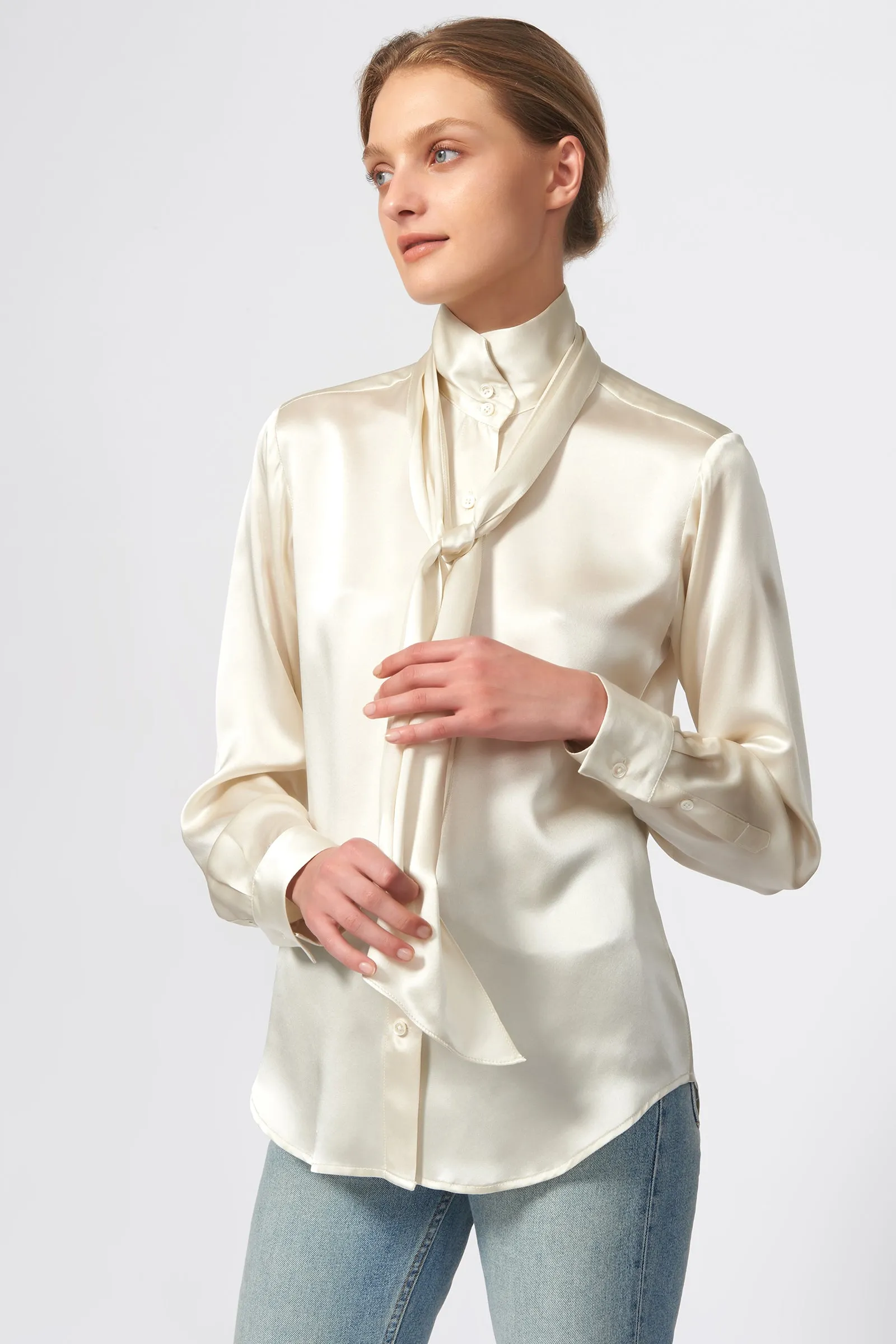 Scarf Tie Blouse - Oyster