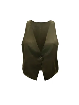 Silk Button Front Vest Dark Olive