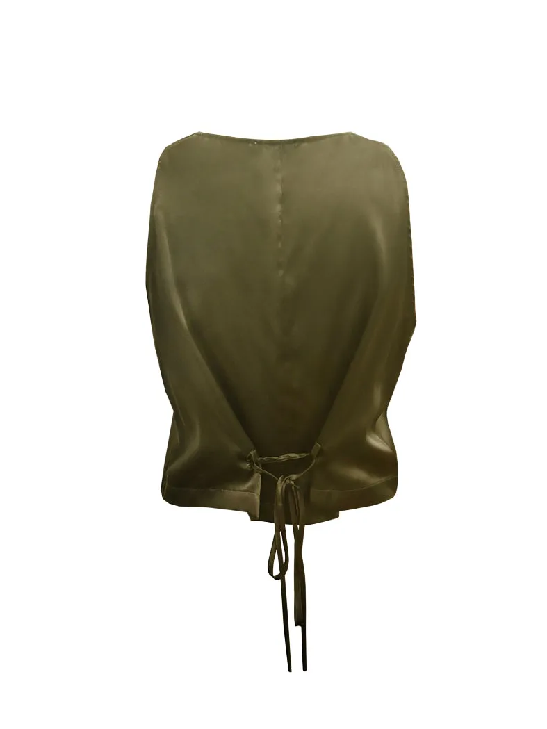 Silk Button Front Vest Dark Olive