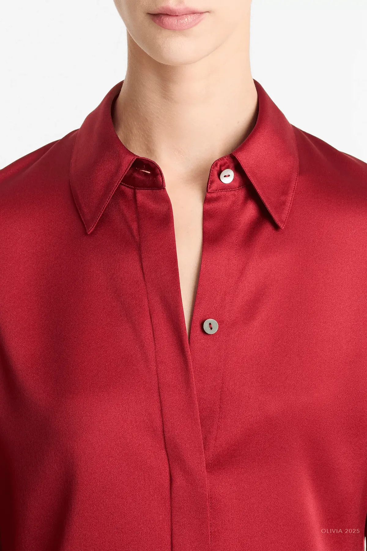 Silk Satin Slim-Fit Shirt in Ruby Ink