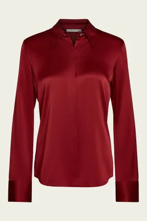 Silk Satin Slim-Fit Shirt in Ruby Ink