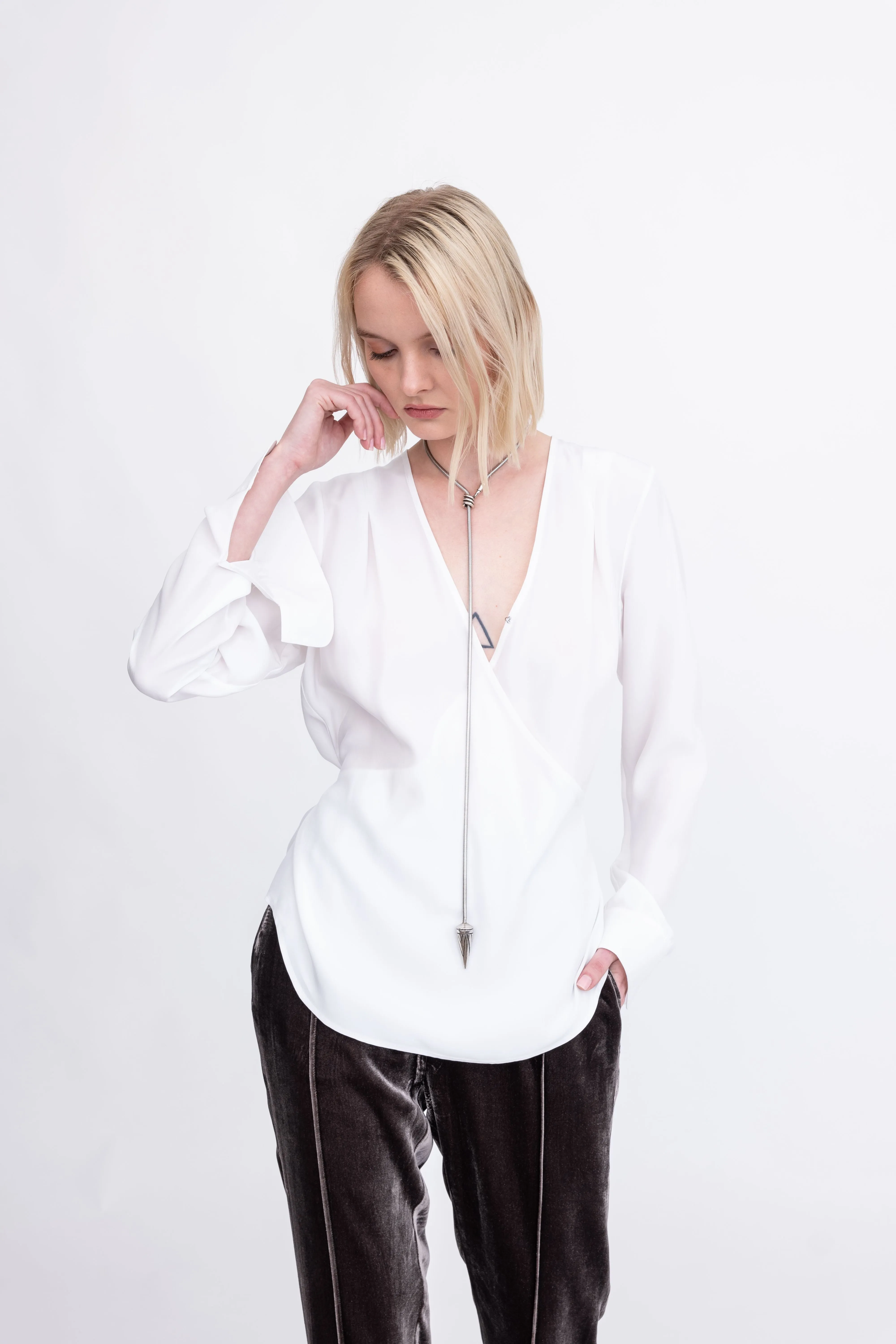 Silk Surplice Top with Wrap Tie - AMBROSE