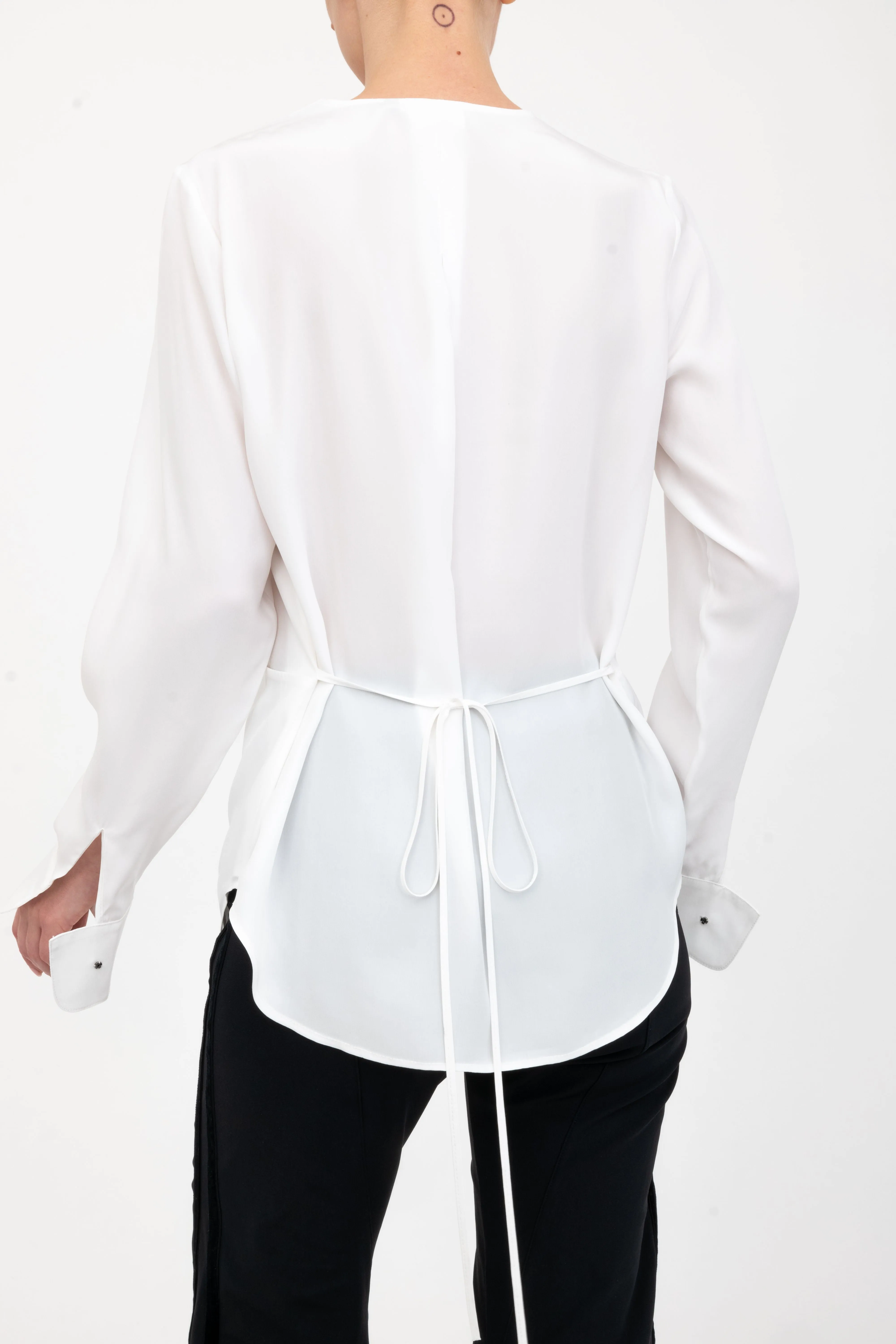 Silk Surplice Top with Wrap Tie - AMBROSE