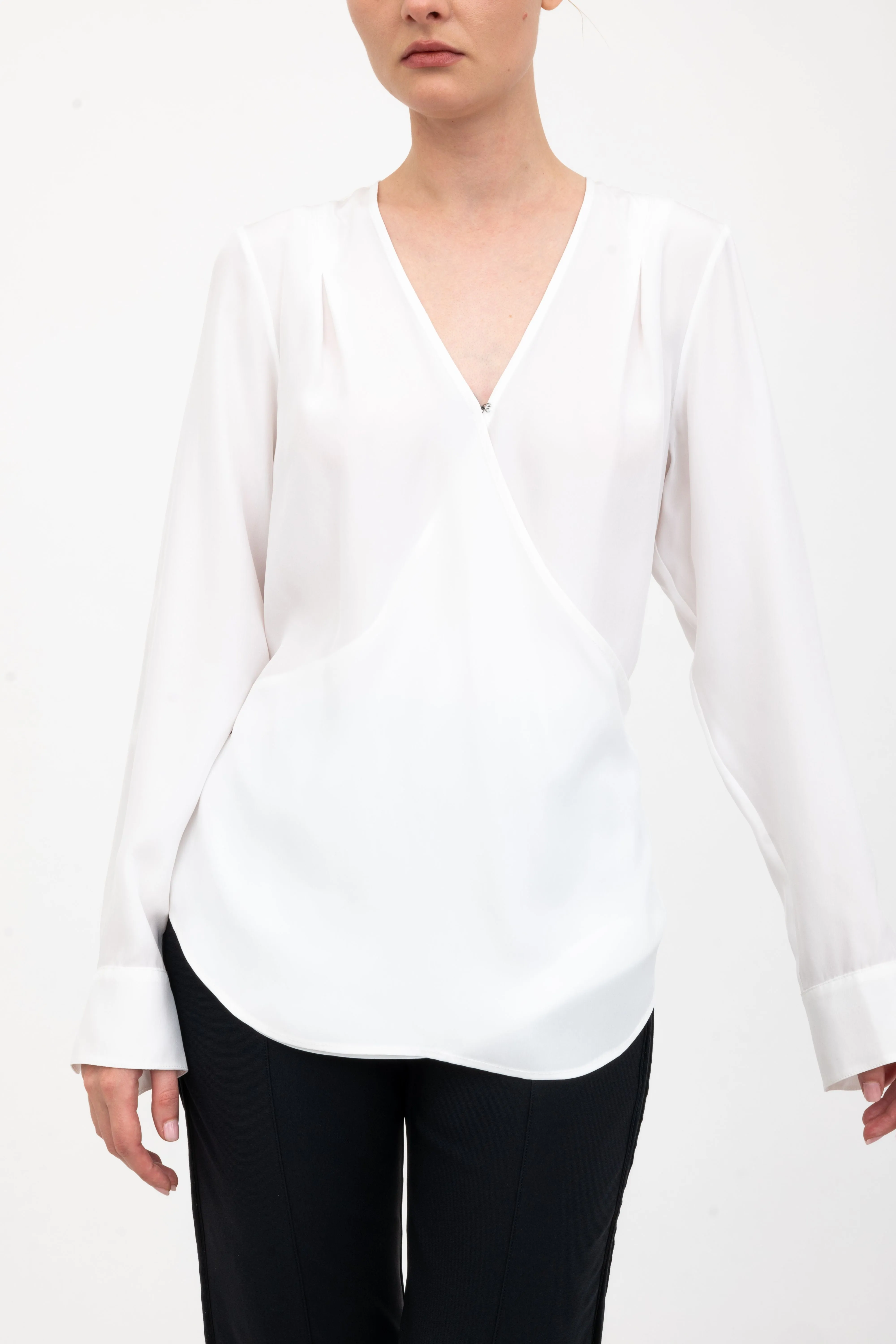 Silk Surplice Top with Wrap Tie - AMBROSE