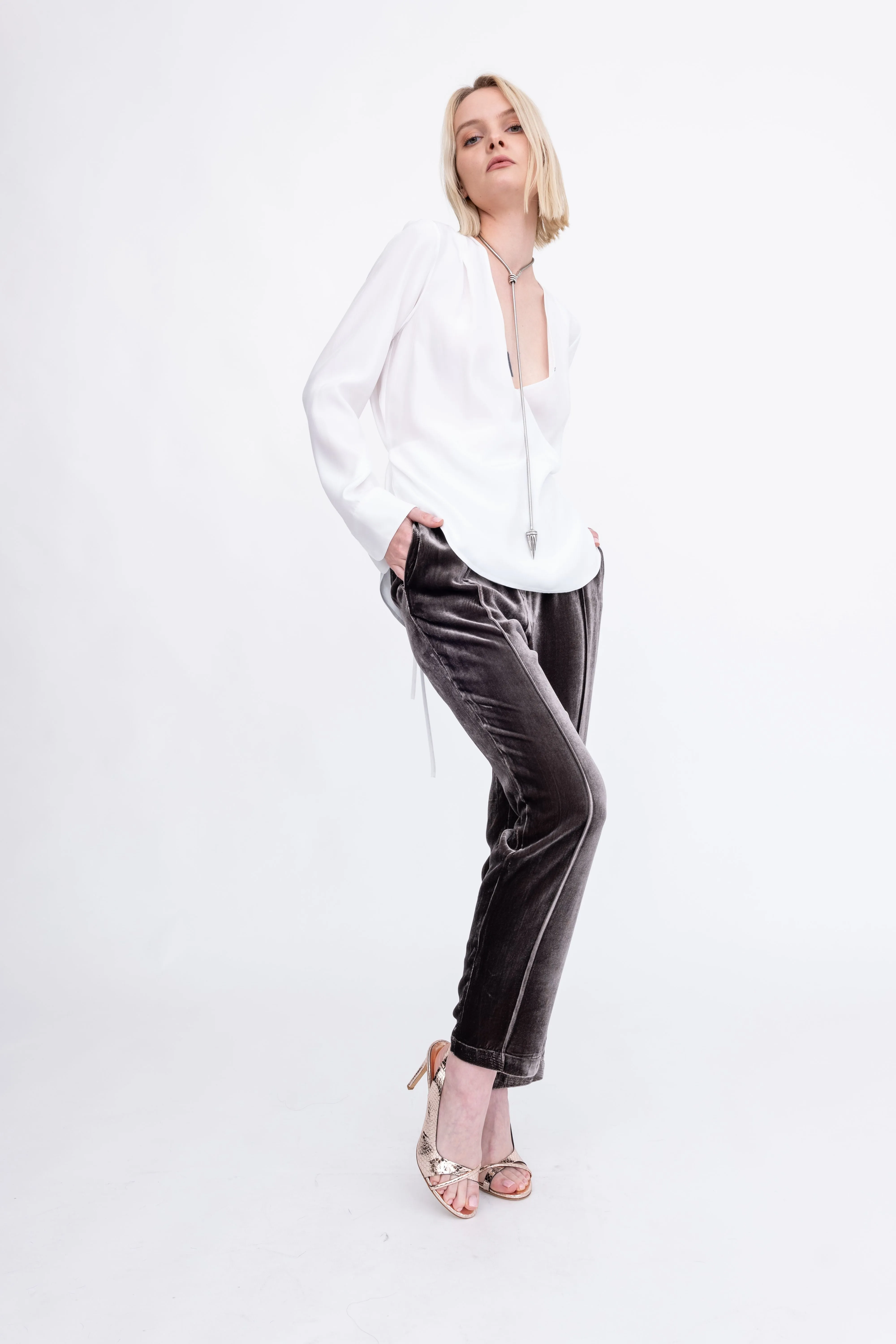 Silk Surplice Top with Wrap Tie - AMBROSE
