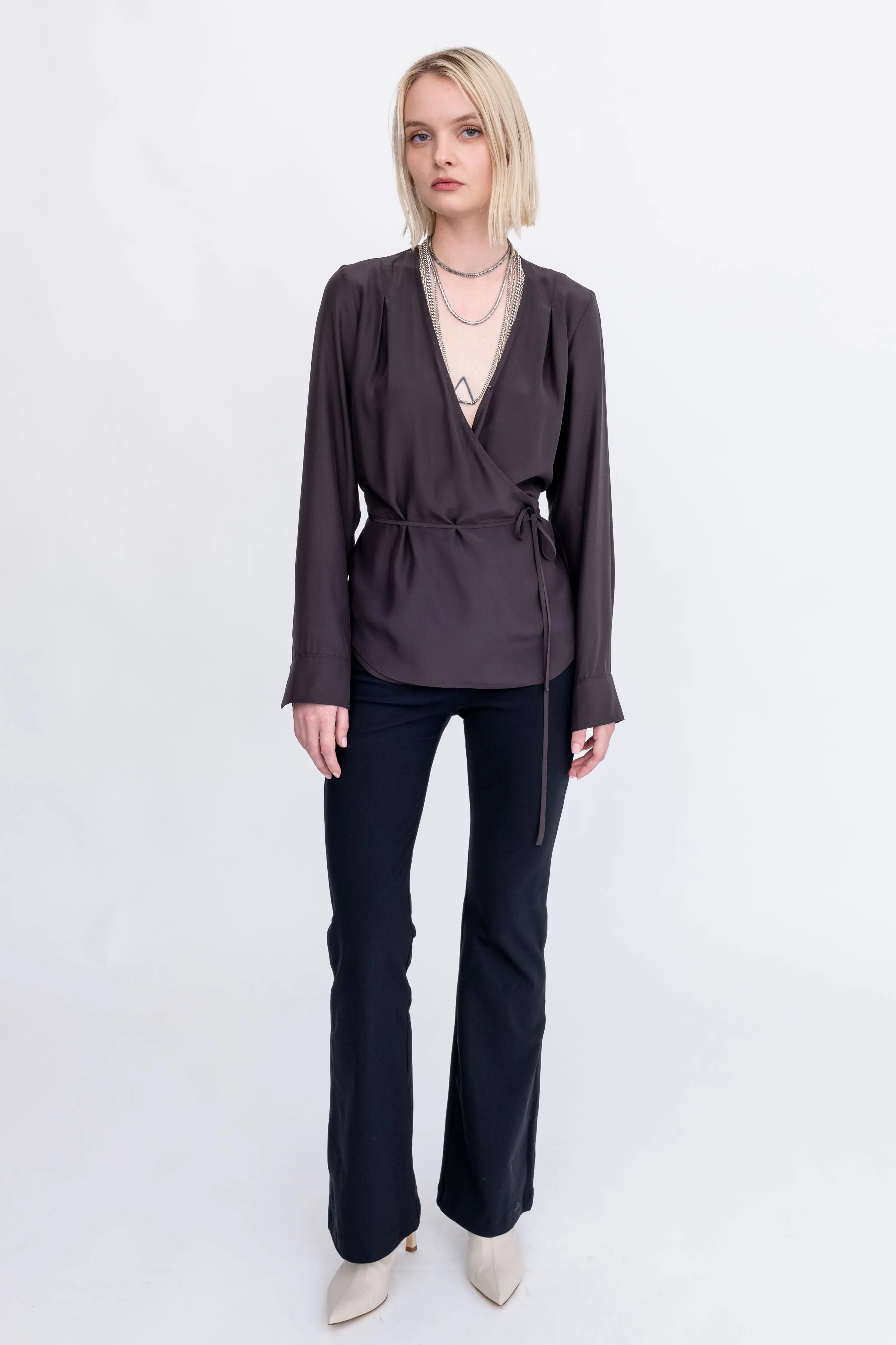 Silk Surplice Top with Wrap Tie - AMBROSE