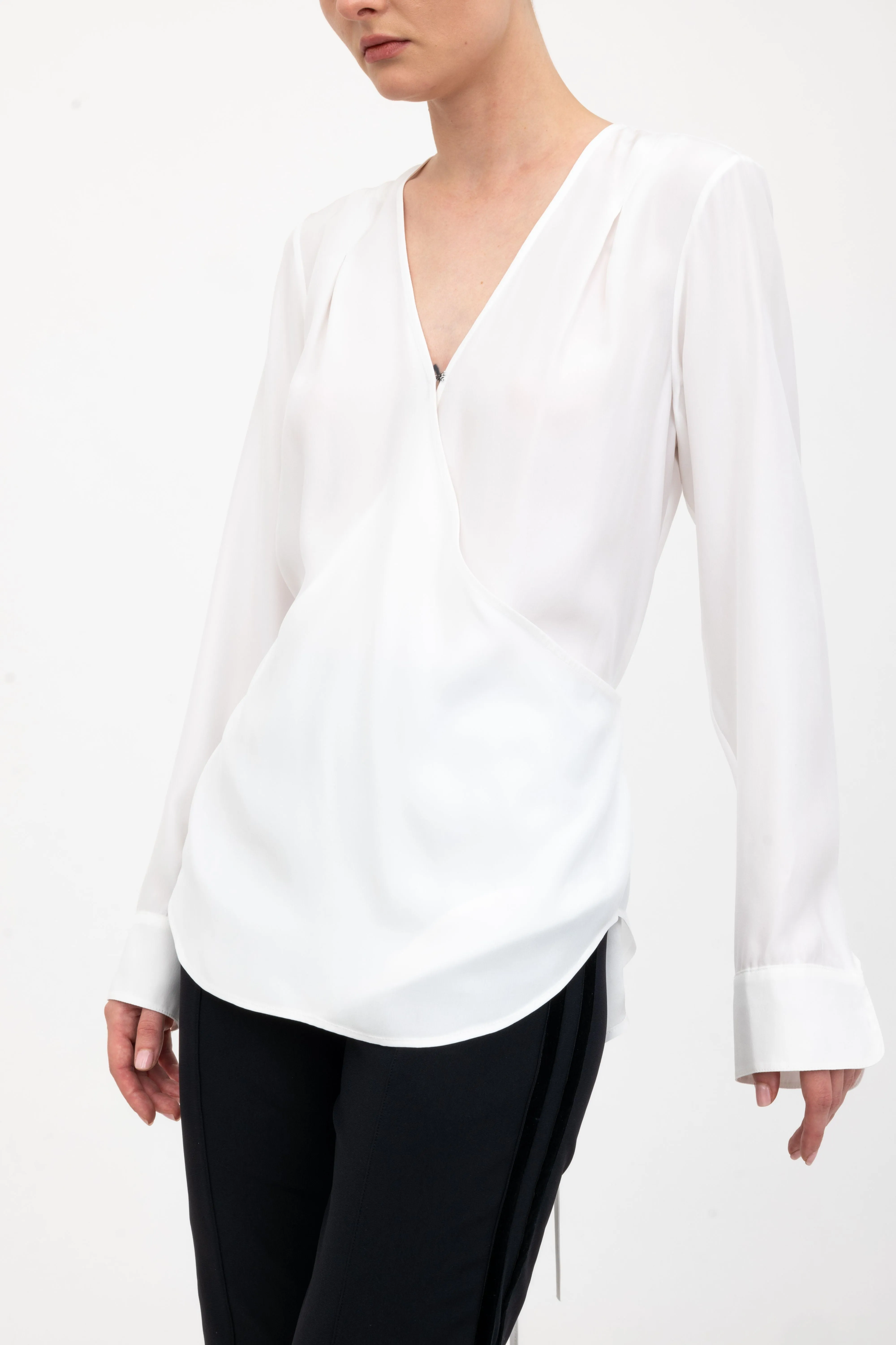 Silk Surplice Top with Wrap Tie - AMBROSE