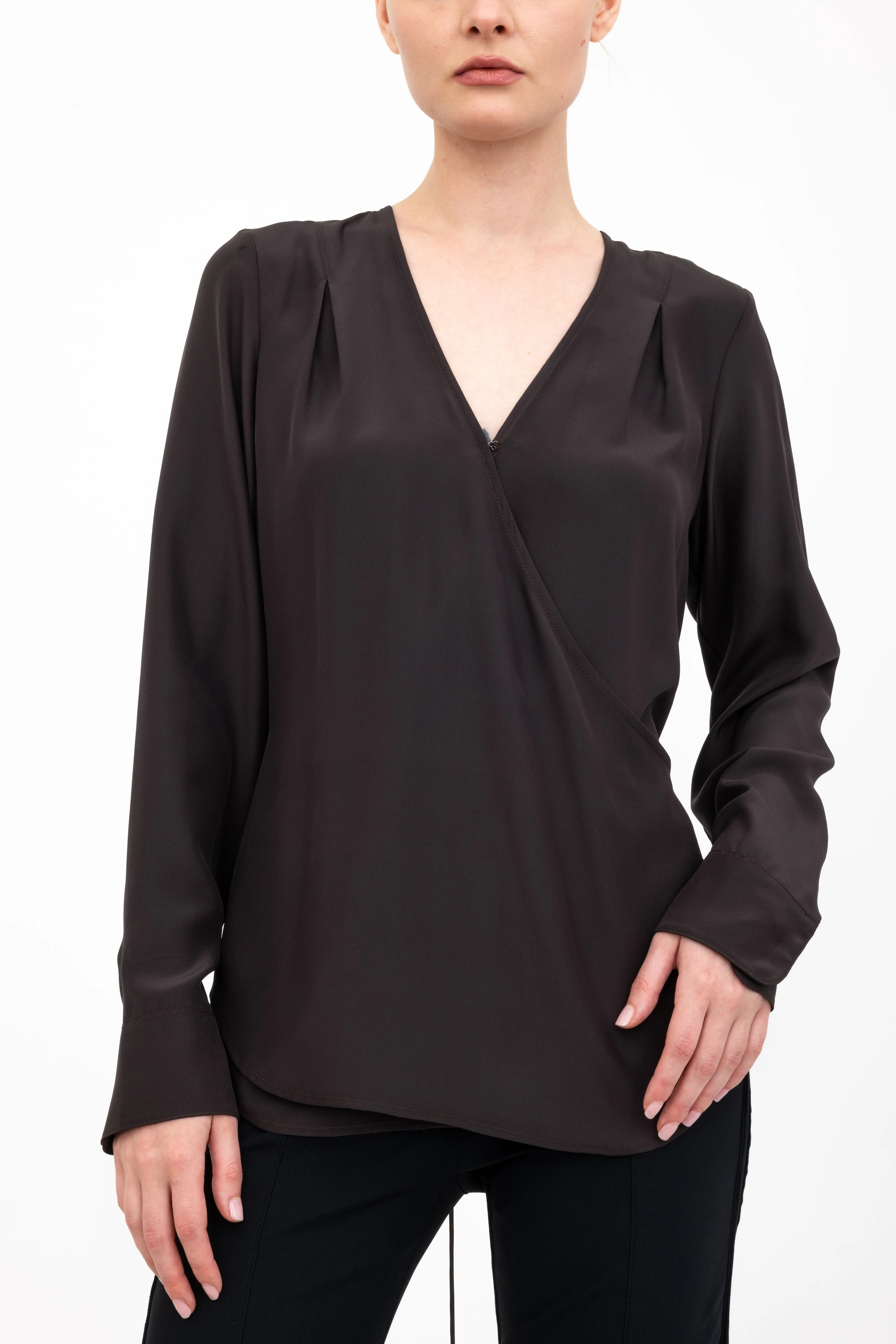 Silk Surplice Top with Wrap Tie - AMBROSE