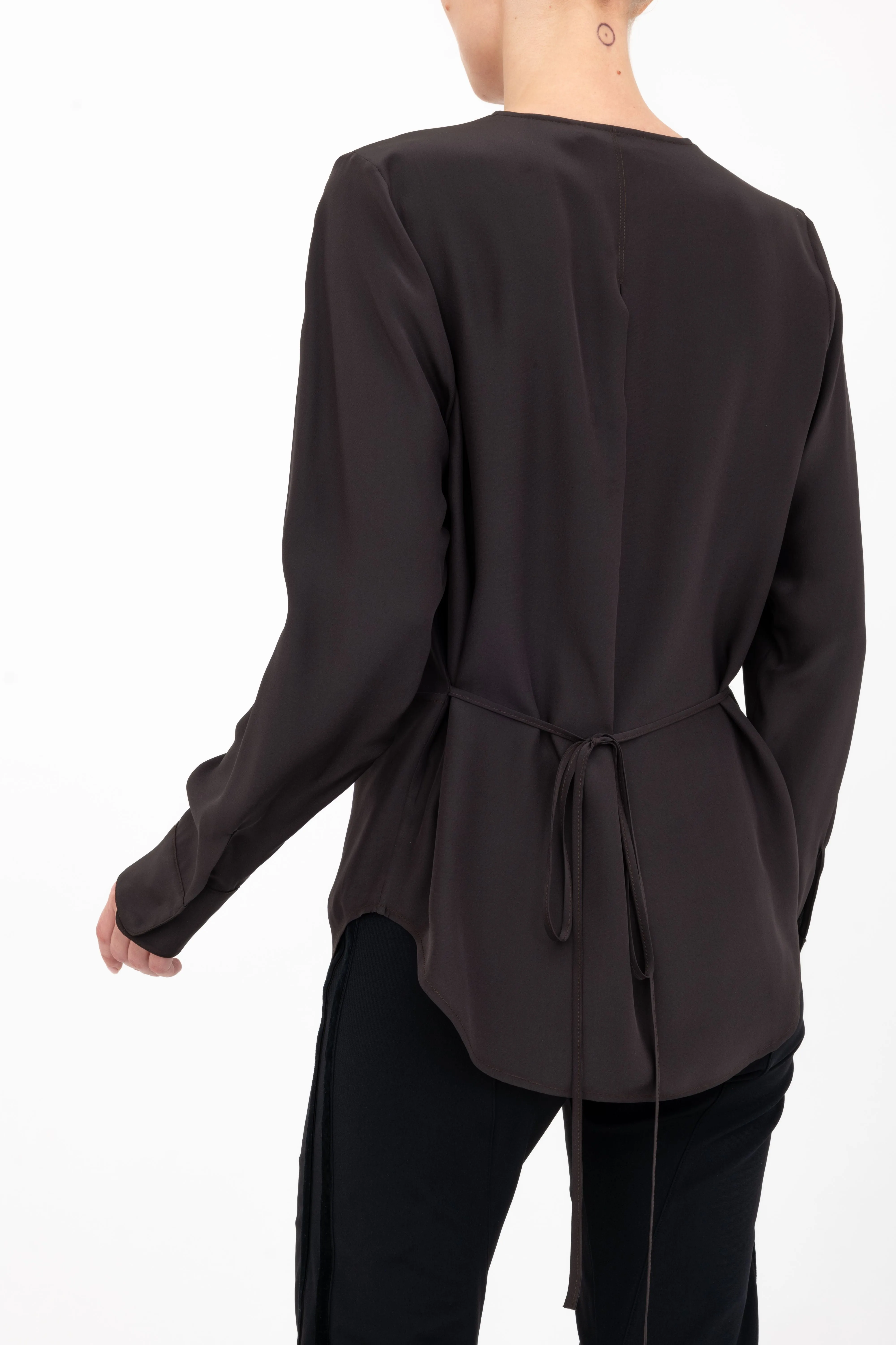 Silk Surplice Top with Wrap Tie - AMBROSE
