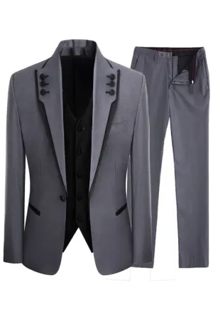 Simple Gray Three Pieces Prom Suits Shawl Lapel Wedding Suit for Groom