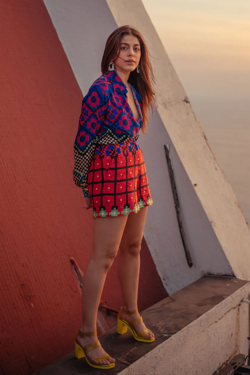 SK Print Shirt Short Set SKG - 100