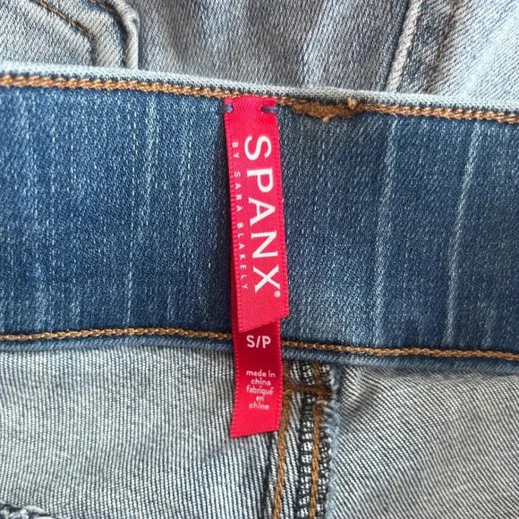SPANX Distressed Skinny Jeans Light Vintage Wash Pull On Tummy Control