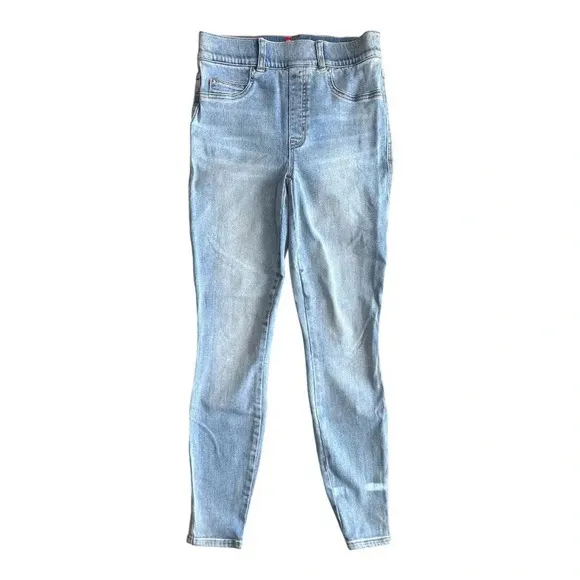 SPANX Distressed Skinny Jeans Light Vintage Wash Pull On Tummy Control