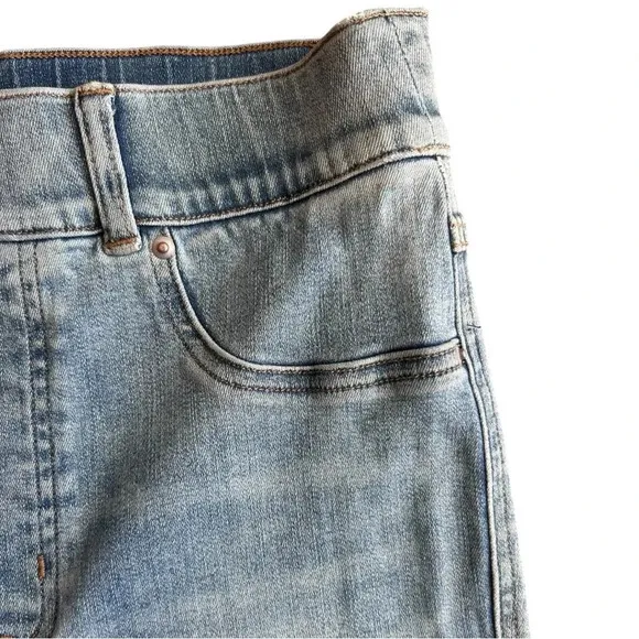 SPANX Distressed Skinny Jeans Light Vintage Wash Pull On Tummy Control