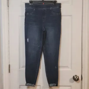 SPANX Large distressed Dark wash Pull on Jeans