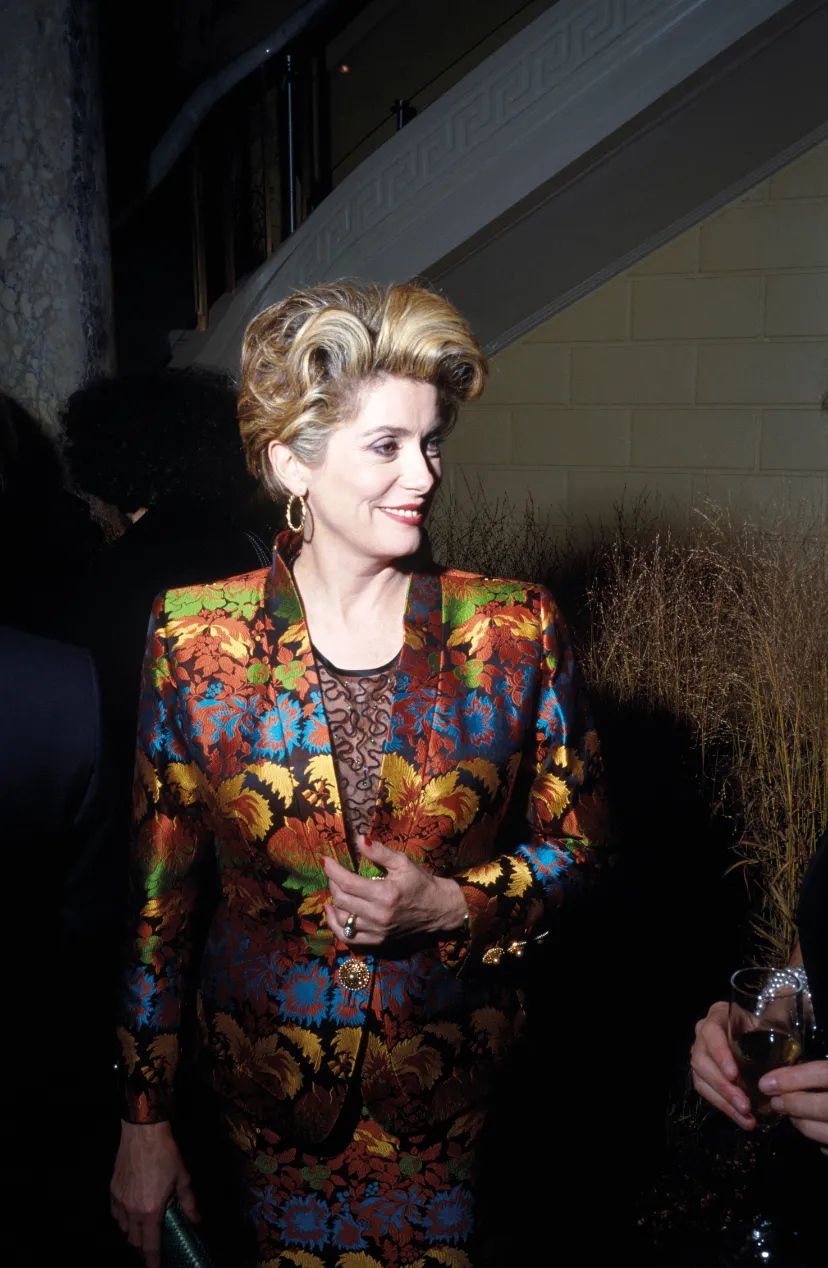 Spectacular Spring 1990 Yves Saint Laurent Haute Couture Silk Damask Runway Suit w Amazing Pearl Jewel Buttons