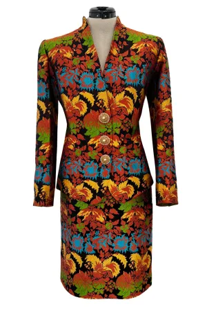 Spectacular Spring 1990 Yves Saint Laurent Haute Couture Silk Damask Runway Suit w Amazing Pearl Jewel Buttons