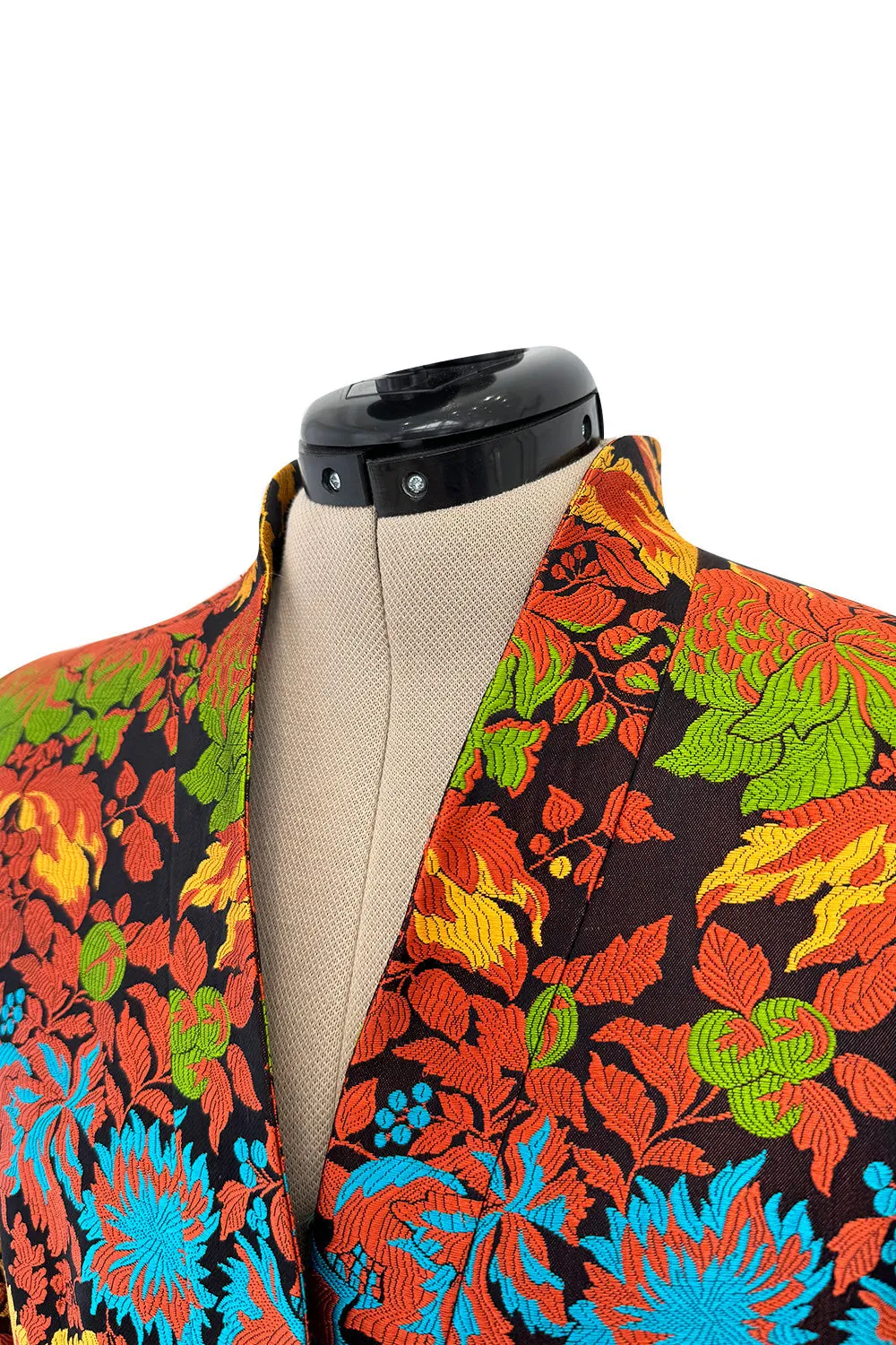Spectacular Spring 1990 Yves Saint Laurent Haute Couture Silk Damask Runway Suit w Amazing Pearl Jewel Buttons