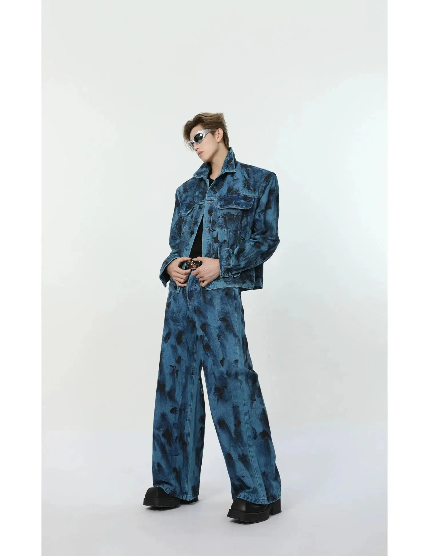 Spot Dark Blue Denim Jacket & Wide-leg Jeans