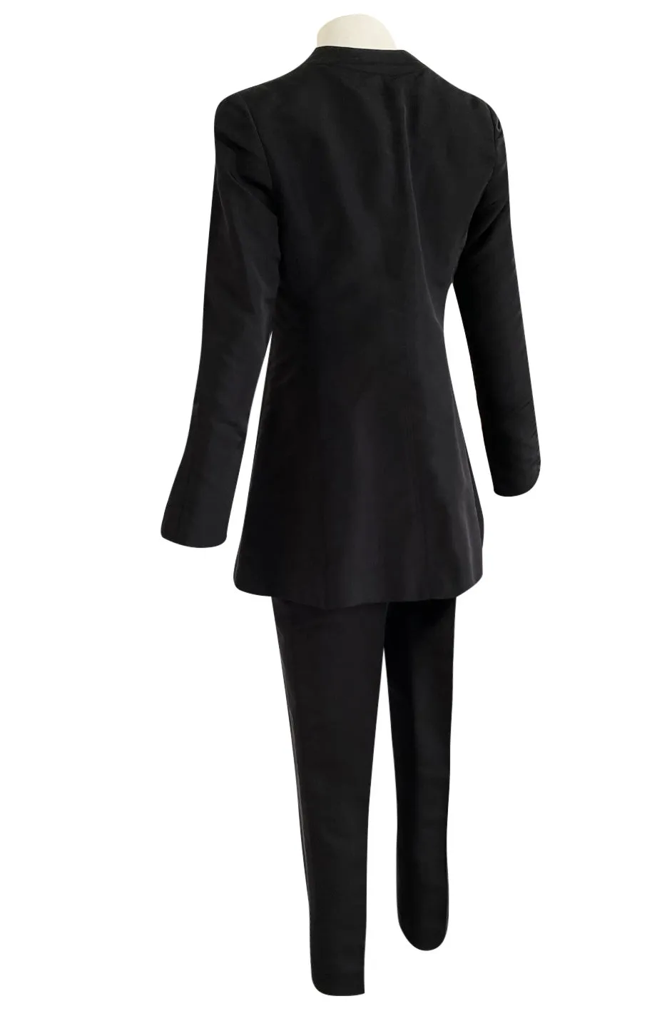 Spring 2000 Chanel Haute Couture Black Silk Taffeta Sculpted Jacket & Tapered Pant Suit Set