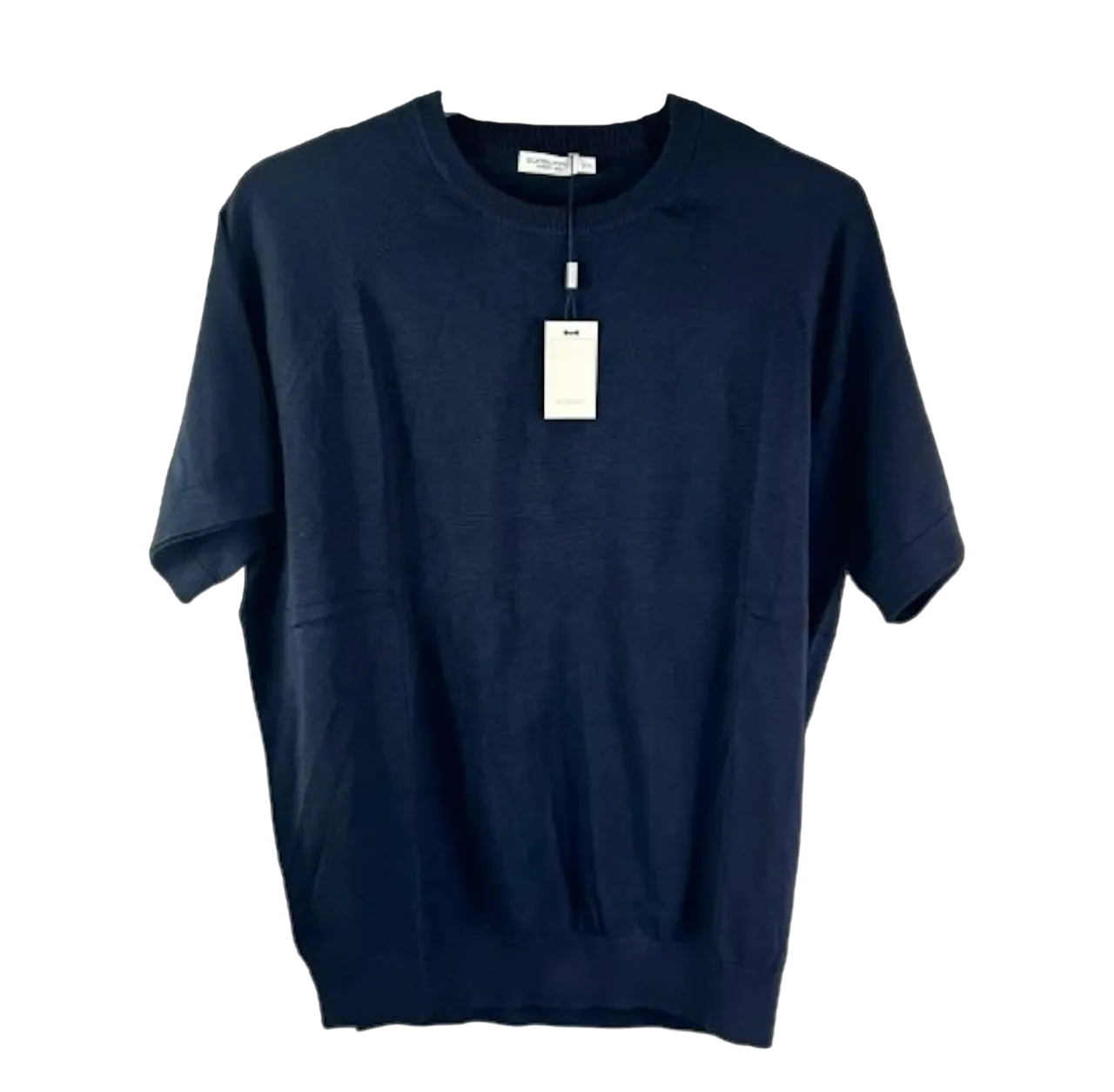 SuitSupply Blue Navy Cotton & Mulberry Silk Short Sleeve Crewneck UK S