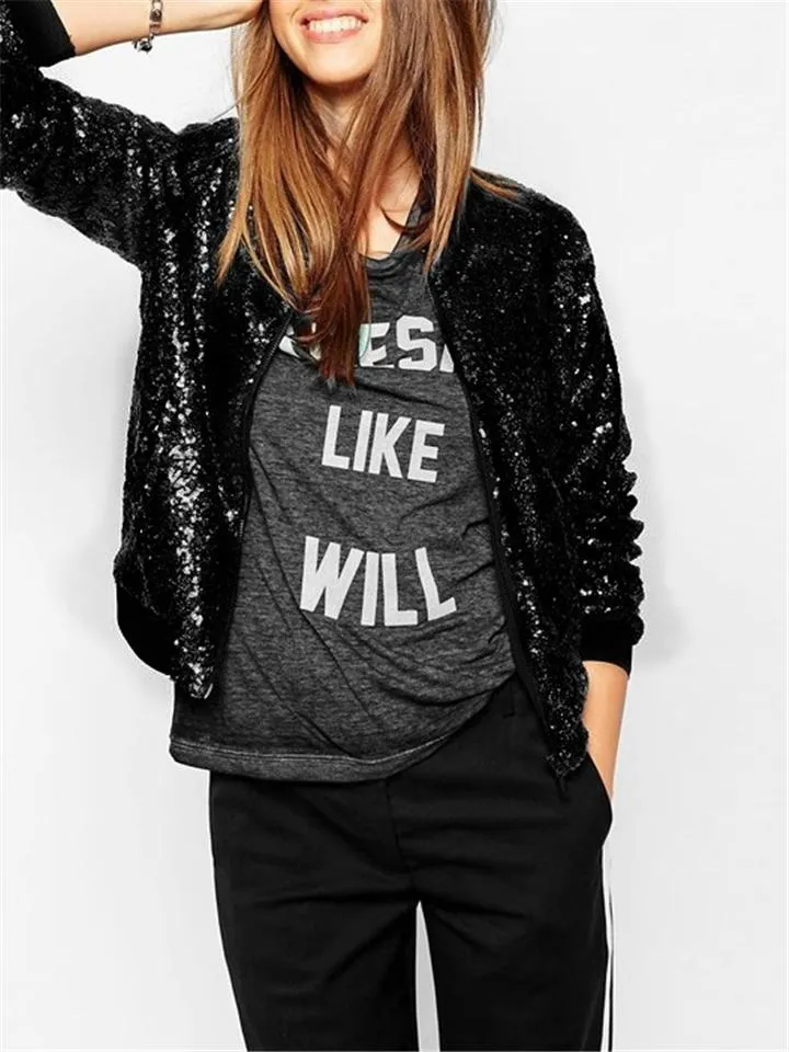 Super Cool Sequins Sporty Jacket Coat
