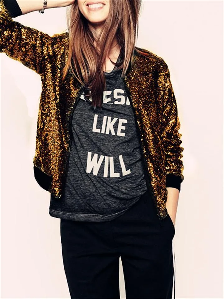 Super Cool Sequins Sporty Jacket Coat