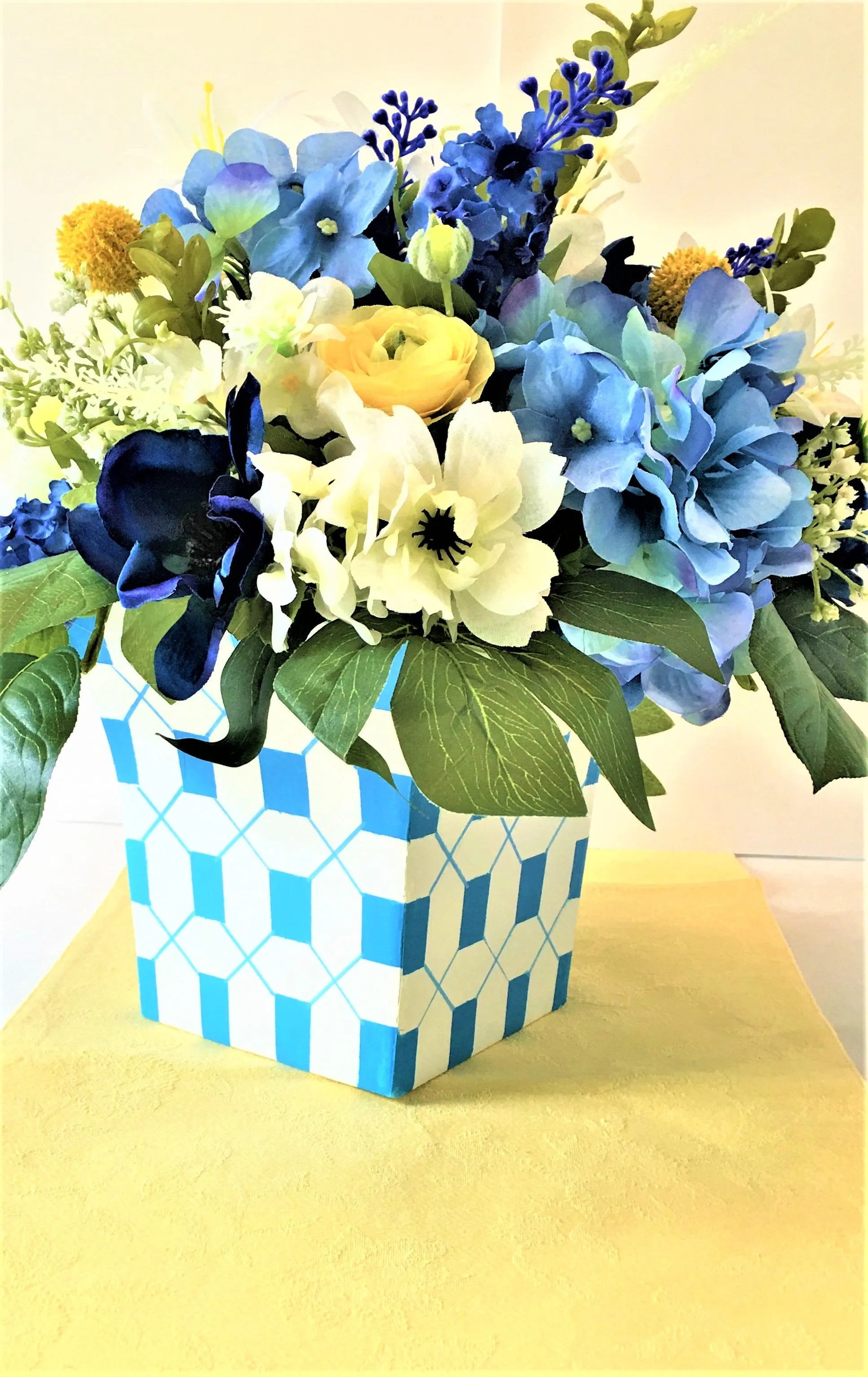 Table Centerpiece- Silk Hydrangeas-Customized Vase- 18" W X 16" H