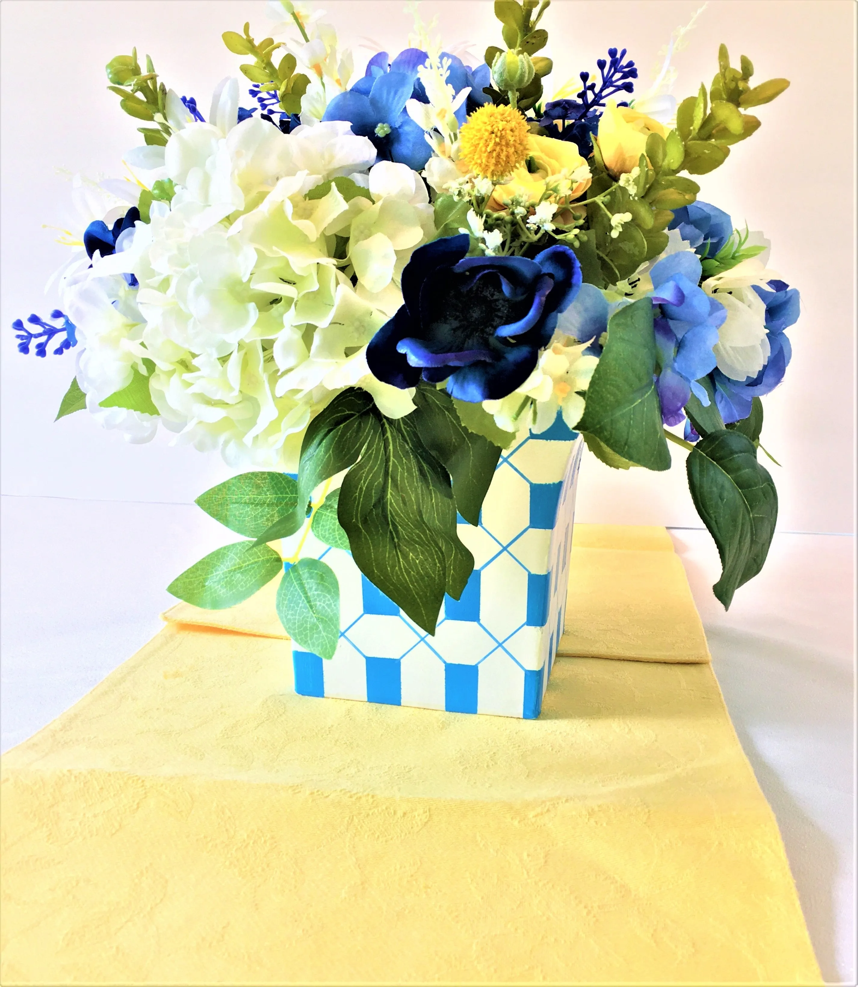 Table Centerpiece- Silk Hydrangeas-Customized Vase- 18" W X 16" H