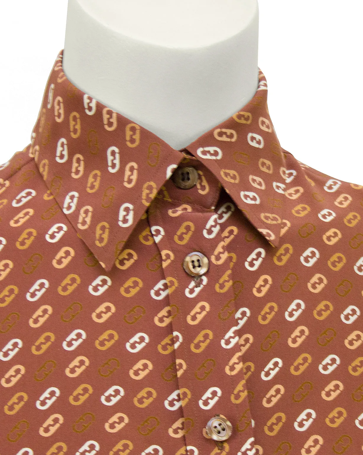 Tan Silk Blouse with Logo Link Pattern