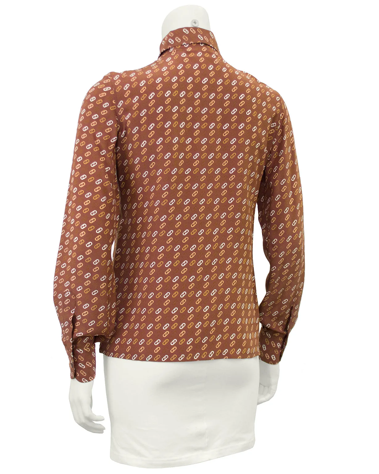Tan Silk Blouse with Logo Link Pattern