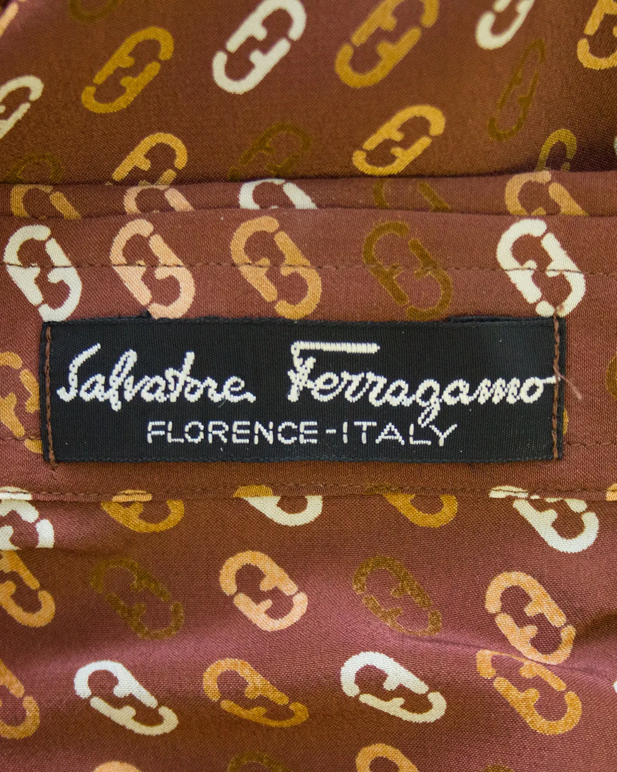 Tan Silk Blouse with Logo Link Pattern