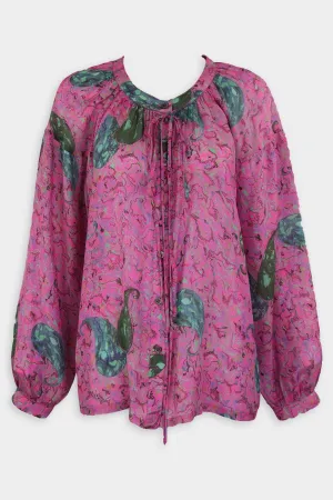 Tie Front Nomad Blouse in Fuschia Paisley