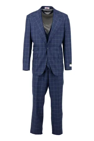 Tiglio Rosso Orvietto Navy Green Windowpane Semi Wide Leg TL3329