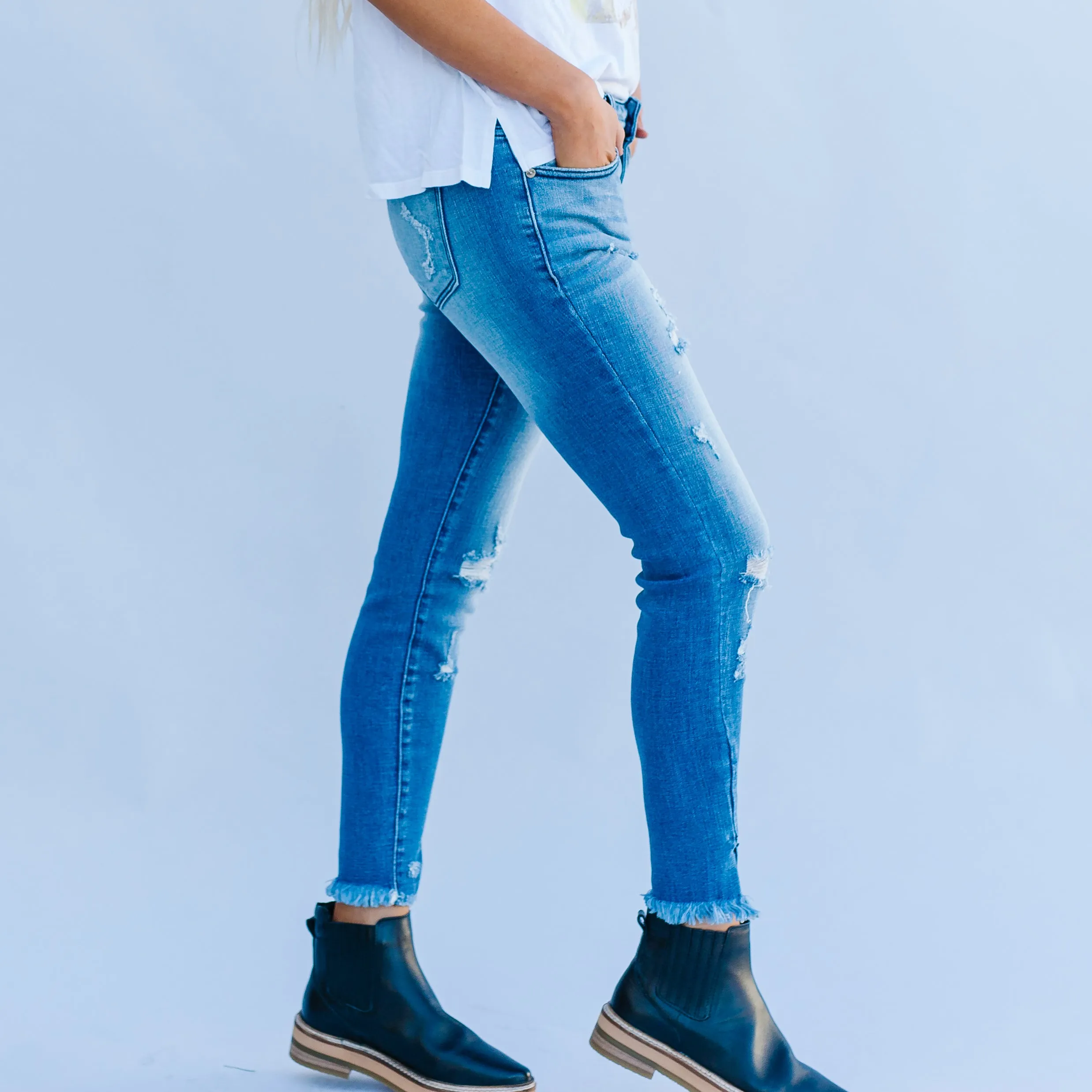 Time To Split Kancan Medium Wash Split Ankle Skinny