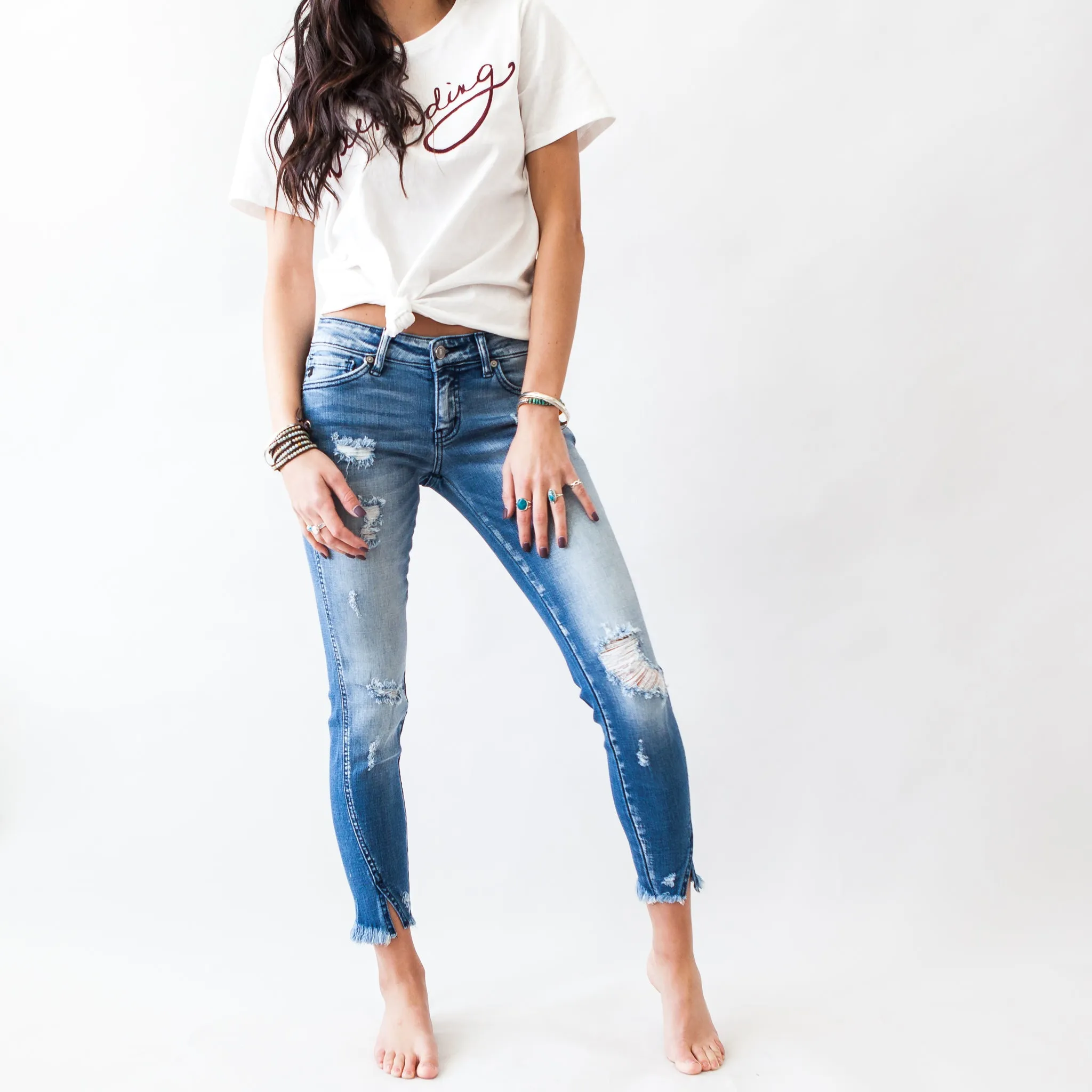 Time To Split Kancan Medium Wash Split Ankle Skinny