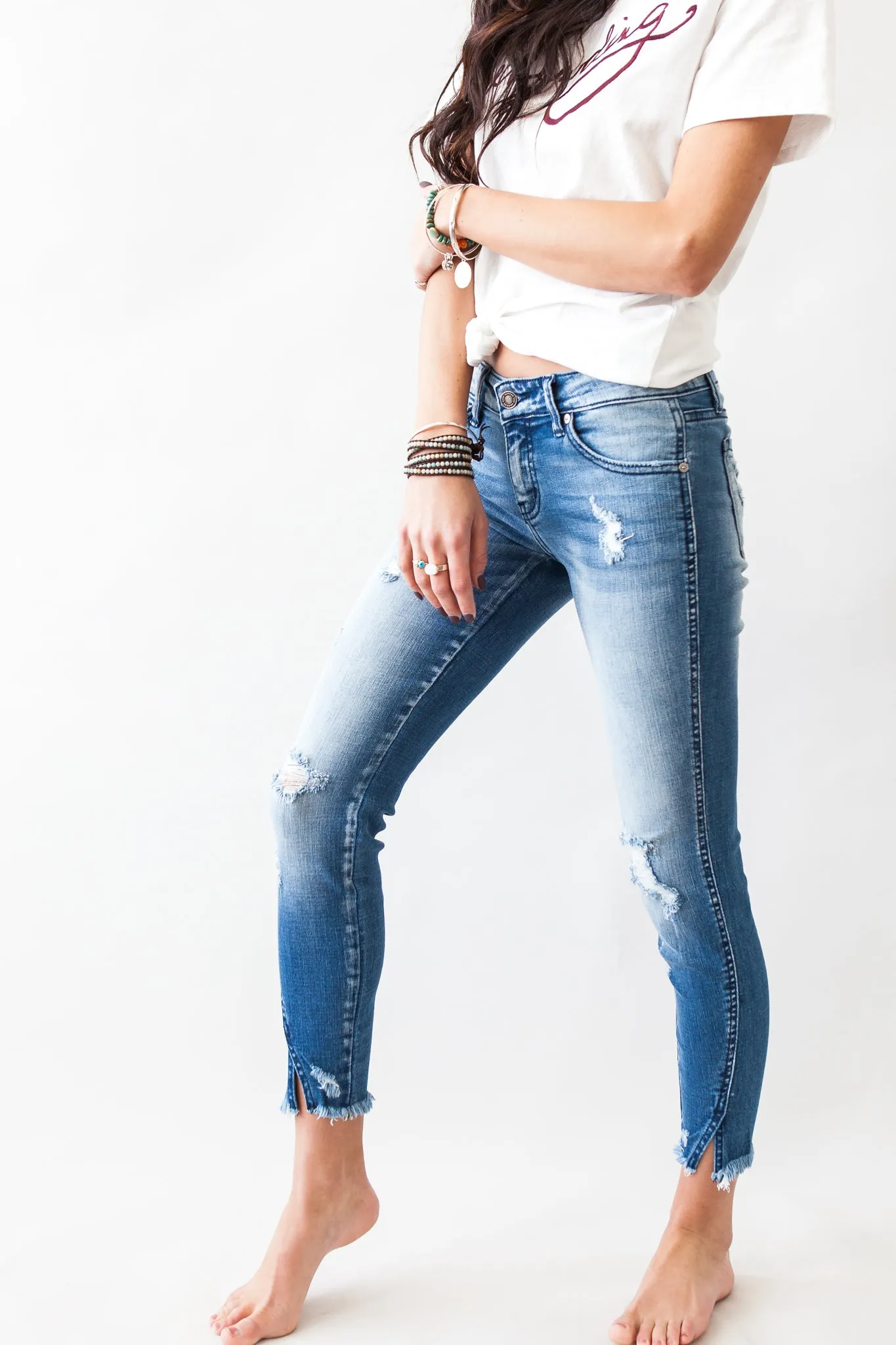 Time To Split Kancan Medium Wash Split Ankle Skinny